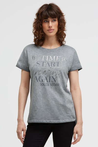 SOCCX T-Shirt mit Bindebandsaum in Lunar Grey