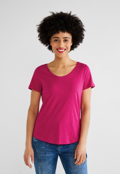 Street One T Shirt mit V Ausschnitt in Nu Pink