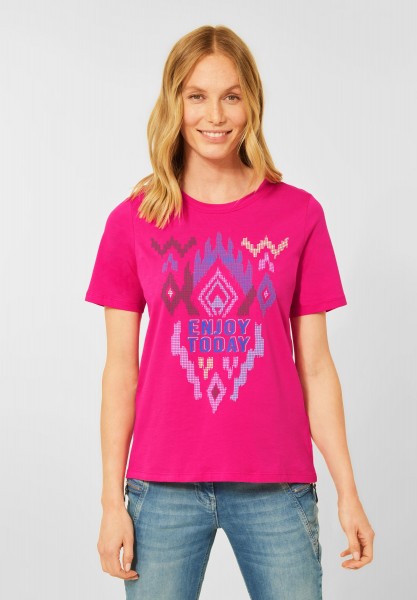 CECIL - T-Shirt mit Ikat Motiv in Raspberry Pink