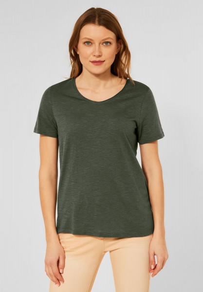 CECIL - Basic T-Shirt in Unifarbe in Utility Olive