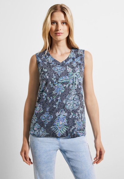 Cecil Top mit Burn Out Ornament in Deep Blue