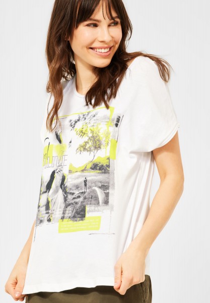 CECIL - T-Shirt mit Fotoprint in Pure Off White