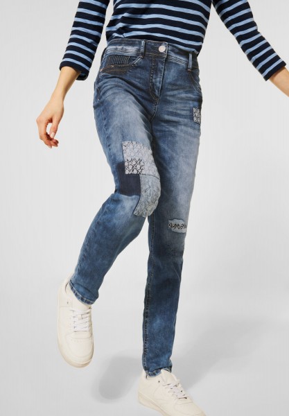 CECIL - Denim im Patch-Look in Mid Blue Used Wash