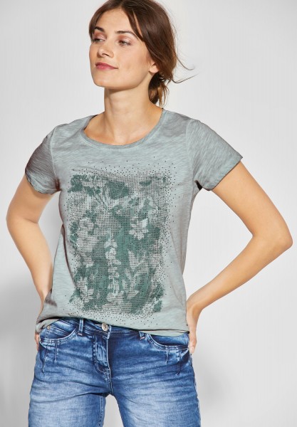CECIL - Wording-Print Shirt in Sage Green