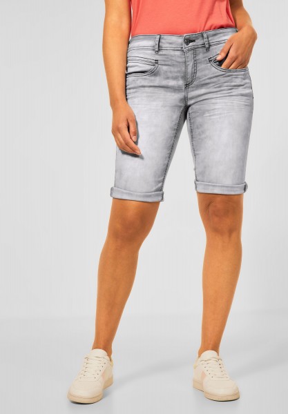 Street One - Casual Fit Jeans Bermuda in Light Grey Random Bleach