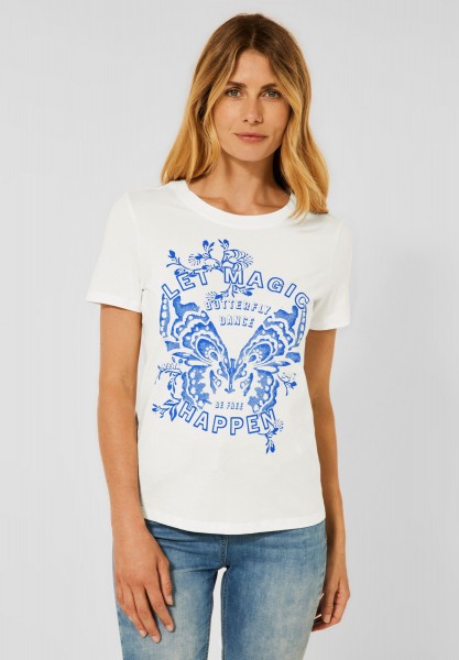 CECIL - T-Shirt mit Frontprint in Vanilla White
