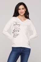 SOCCX Langarmshirt mit V-Ausschnitt und Prints in Ivory