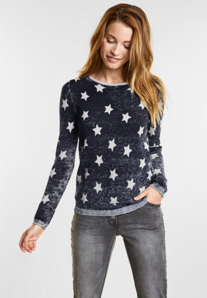 CECIL - Inside-Out Print Pullover in Deep Blue