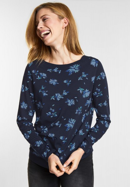 CECIL - Flower-Print Shirt Karla in Deep Blue