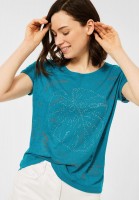 CECIL - T-Shirt mit Burnout-Optik in Burn Out Lagoon Blue
