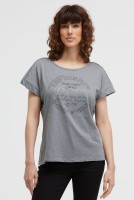 SOCCX T-Shirt mit Wording Print und Nieten in Lunar Grey