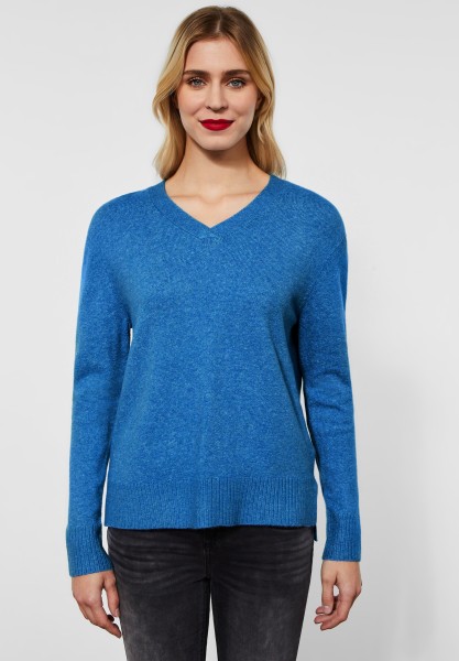 Street One - Pullover mit V-Ausschnitt in Lapis Blue Melange