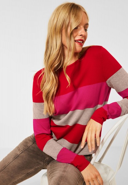 Street One - Pullover mit Streifen Muster in Full Red
