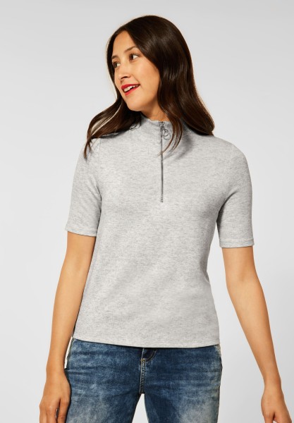 Street One - Kurzarmshirt mit Zipper in Light Set Grey Melange