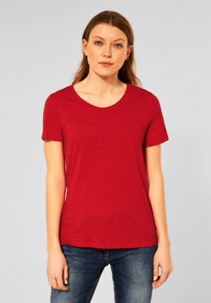 CECIL - Basic T-Shirt in Unifarbe in Vibrant Red