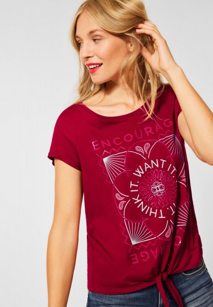 Street One - T-Shirt mit Knoten Detail in Gentle Red
