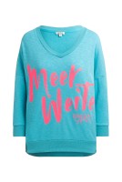 SOCCX Sweatshirt mit Wording Print und 3/4-Arm in Ocean Flash