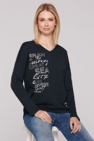 SOCCX Langarmshirt mit V-Ausschnitt und Prints in Blue Navy