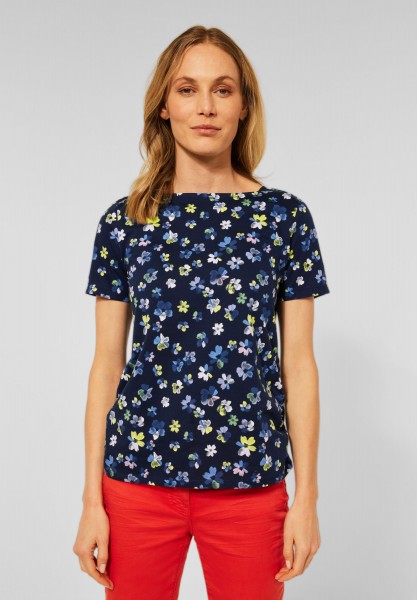 CECIL - T-Shirt mit Blumen Print in River Blue