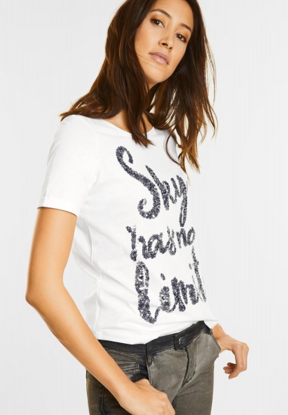 Street One - Kurzarm Shirt mit Pailletten in Off White
