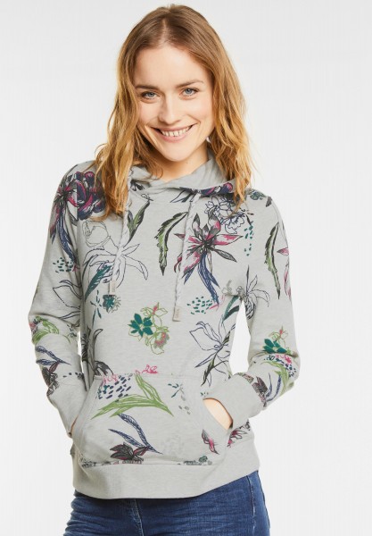 Cecil Hoody Sweatshirt mit Blüten in Light Grey Melange