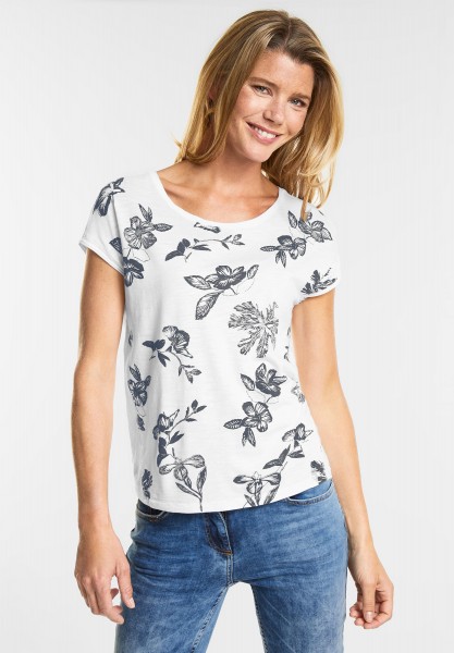 CECIL - Leichtes Blumenprint Shirt in Pure Off White