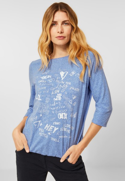 CECIL - Shirt mit Wording Print in Dusk Sky Blue Melange