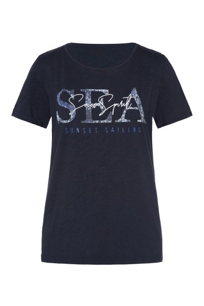 SOCCX T-Shirt mit Rundhals und Wording Print in Blue Navy