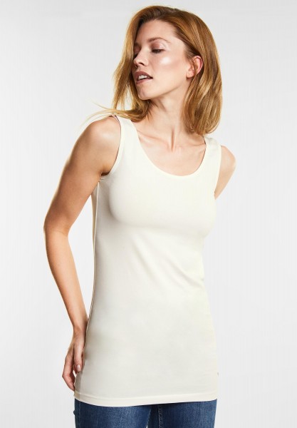 CECIL - Stretchiges Basic Longtop in Pure Off White