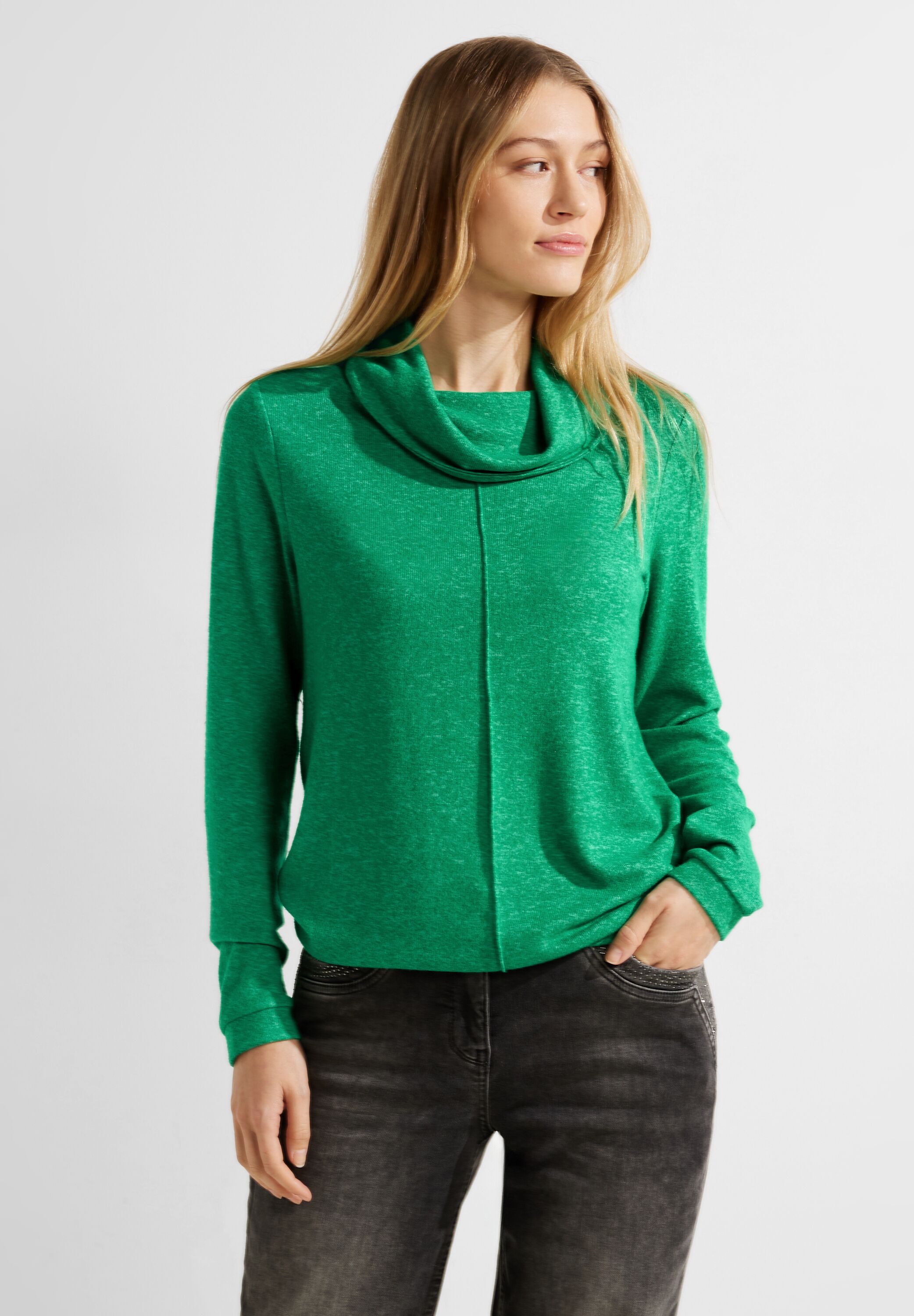 CECIL Langarmshirt in Cosy Easy Green - Mode B320665-15087 CONCEPT Melange