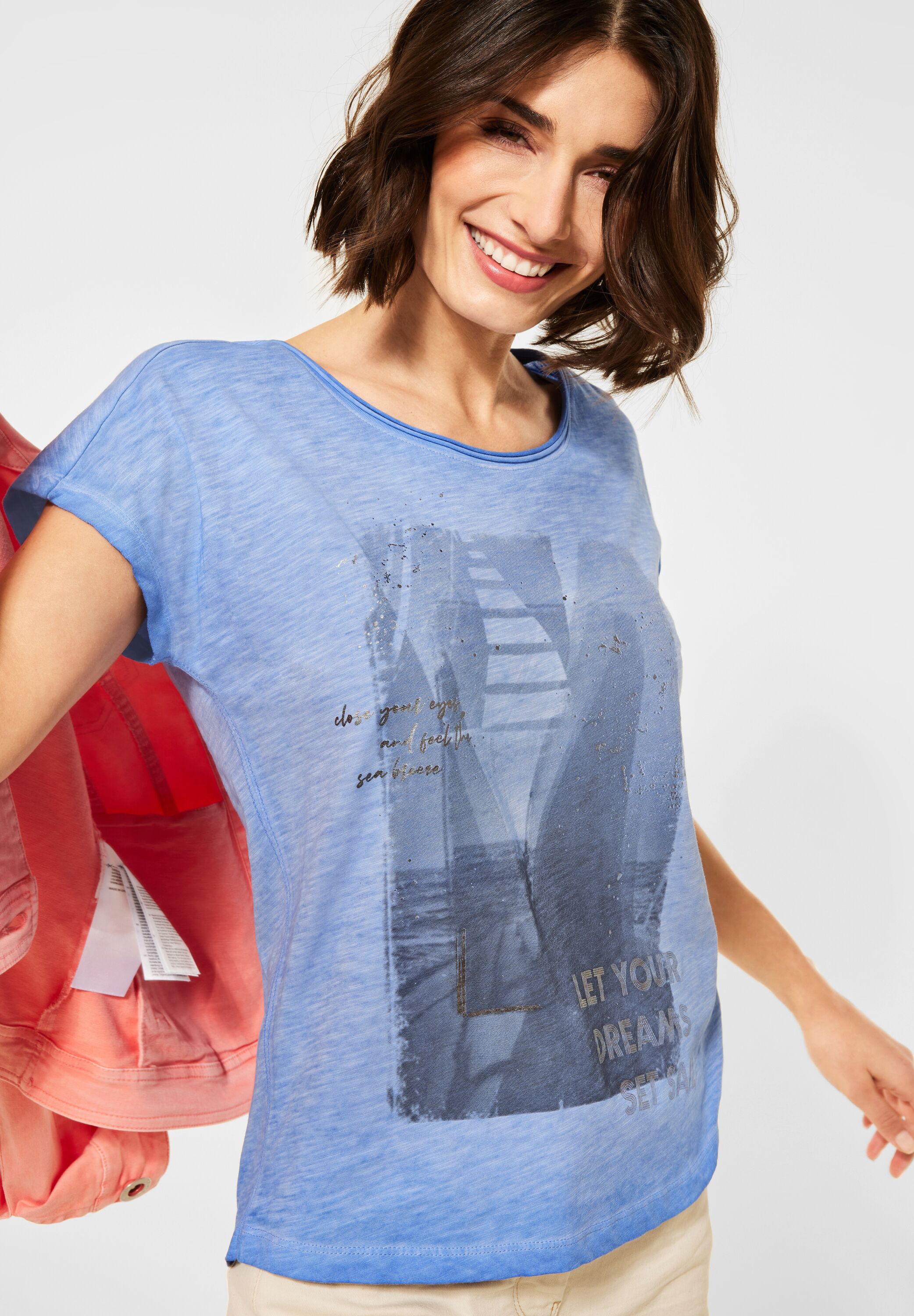 CECIL - T-Shirt in Blue Provence Mode CONCEPT B316049-32867 Washed