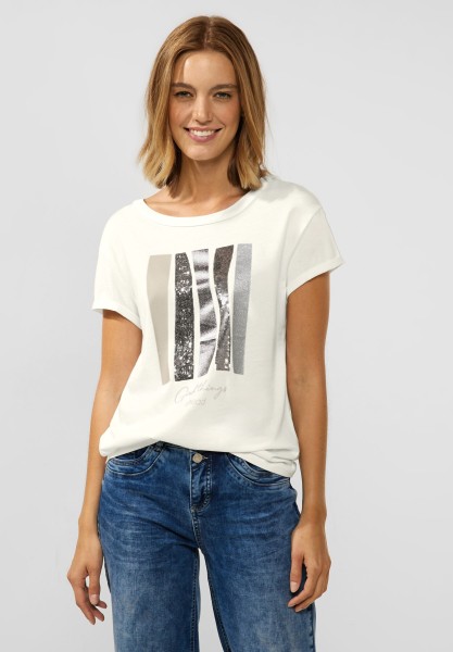 Street One Artwork Shirt mit Pailetten in Off White