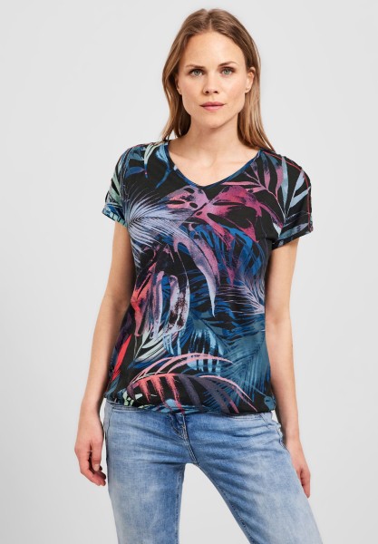 Cecil T-Shirt mit Blätterprint in Carbon Grey