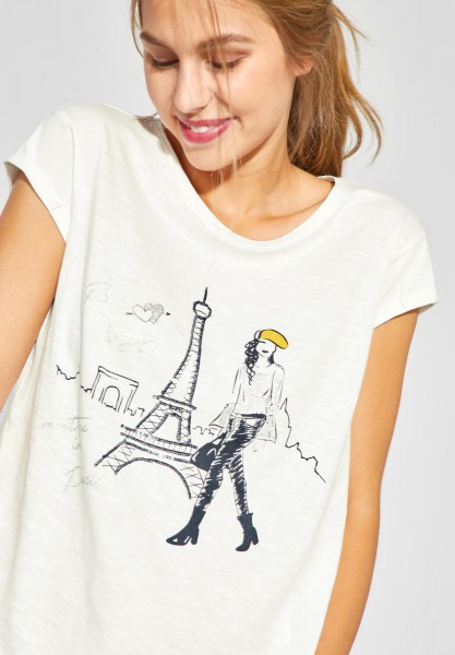 Street One - Shirt mit Paris Print in Off White