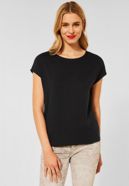 Street One - T-Shirt mit Rippdetail in Black