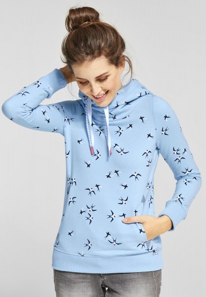 CECIL - Sweatshirt mit Vogelprint in Powder Blue Melange