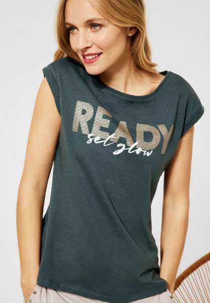 Street One - T-Shirt mit Wording Print in Spruce Green