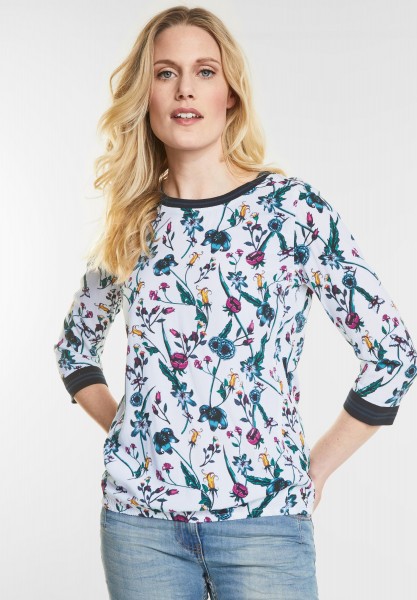 CECIL - Flower-Print Bluse Henrieke in Pure Off White