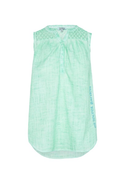 SOCCX Ärmellose Bluse mit Lochmuster in Leafy Mint