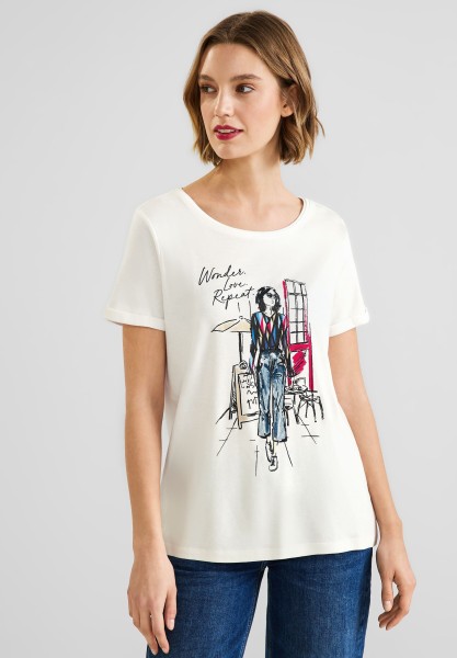 Street One T-Shirt mit Lady Print in Off White