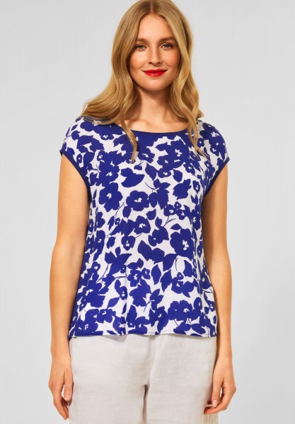 Street One - T-Shirt mit Blumen Print in Intense Blue