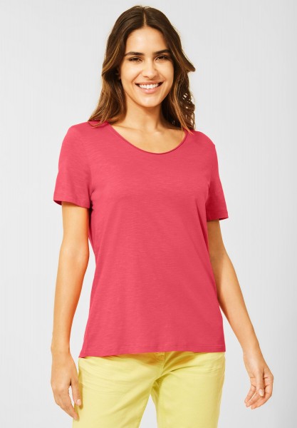 CECIL - Basic T-Shirt in Unifarbe in Sunset Coral