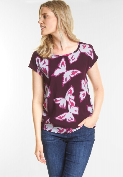 CECIL - Schmetterlingsprint Bluse in Deep Loganberry
