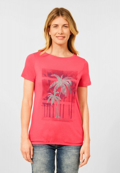 CECIL - T-Shirt mit Fotoprint in Sunset Coral