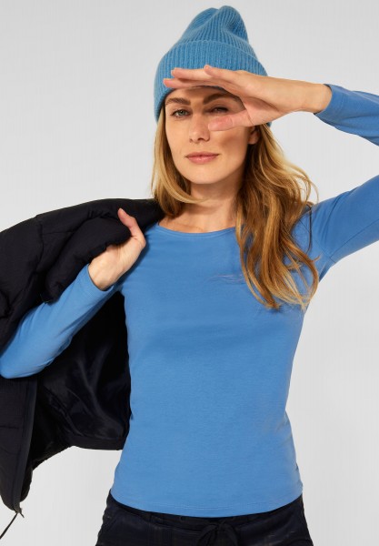 CECIL - Basic Shirt in Unifarbe in Mountain Blue