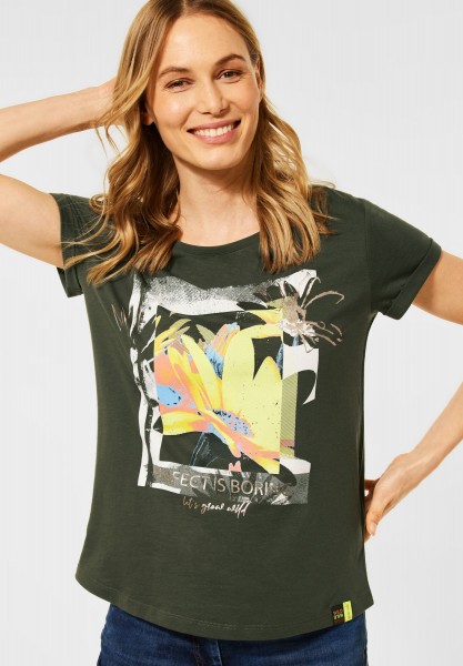 CECIL - T-Shirt mit Print in Utility Olive
