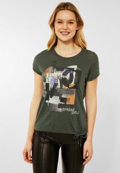 CECIL - T-Shirt mit Partprint in Utility Olive