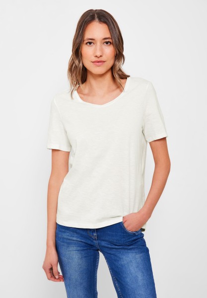 Cecil Unifarbendes Basic T Shirt in Vanilla White