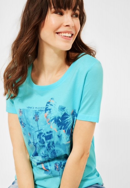 CECIL - T-Shirt mit Print in Water Ballet Blue