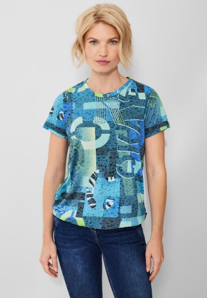 Cecil T-Shirt mit Alloverprint in Burn Out Teal Blue